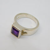 Sterling Silver Square Set Amethyst Studio Band Ring Vintage c1970 Size T 1/2