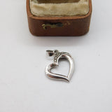 Sterling Silver Paste Set Heart Drop Charm Pendant Vintage c1970