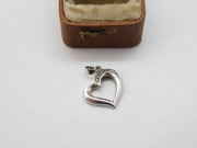 Sterling Silver Paste Set Heart Drop Charm Pendant Vintage c1970