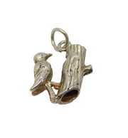 Sterling Silver Bird On Branch Charm Pendant Vintage c1970