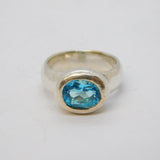 Sterling Silver Chunky Blue Topaz Dress Ring Vintage c1970 Size M UK