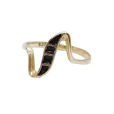 Sterling Silver Black Enamel Curve Front Dress Band Ring Modern c1990 Size M