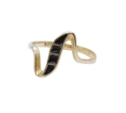 Sterling Silver Black Enamel Curve Front Dress Band Ring Modern c1990 Size M