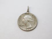 Silver Metal USA Quarter Coin Charm Pendant Vintage c1970