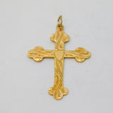 9ct Yellow Gold Floral Pattern Religious Cross Pendant Vintage 1957 Birmingham