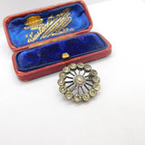 Victorian Sterling Silver & Diamond Paste Set Floral Brooch Antique c1880