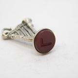 Victorian Sterling Silver Carnelian 'L' Initial Intaglio Harp Fob Antique 1897