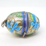 Chinese Export Sterling Silver & Enamel Egg Form Trinket Pendant Vintage