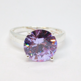 Sterling Silver Lavender CZ Faceted Solitaire Dress Ring Vintage c1970 Size Q