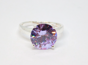 Sterling Silver Lavender CZ Faceted Solitaire Dress Ring Vintage c1970 Size Q