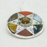 19th Century Scottish Sterling Silver & Pebble Agate Starburst Brooch Antique
