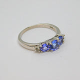 Sterling Silver 3 Stone Tanzanite & Diamond Dress Ring Vintage c1970 Size O 1/2
