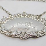 Sterling Silver Floral Pattern Port Decanter Label Vintage 1979 Birmingham