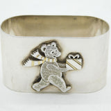 Sterling Silver & Gold Teddy Bear Christening Napkin Ring Vintage 1990