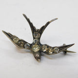 19th Century Sterling Silver Paste Set Swallow Sweetheart Brooch Antique