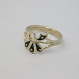 Sterling Silver Black Enamel Abstract Butterfly Ring Vintage c1970 Size N 1/2