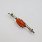 Sterling Silver Cabochon Carnelian Agate Minimalist Bar Brooch Pin Antique c1920