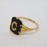 Art Deco 9ct Yellow Gold & Onyx Set 'C' Initial Mourning Ring Antique c1930s