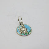 Sterling Silver Enamelled St Christopher Disc Charm Pendant Vintage c1970