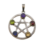 Sterling Silver Multi-Gem Set Pentagram Star Drop Pendant Vintage
