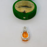 Sterling Silver Orange Crystal Peardrop & Spinel Set Charm Pendant Vintage c1970