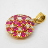 18ct Yellow Gold, 0.8ct Diamond & Ruby Set Floral Drop Pendant Antique c1930s