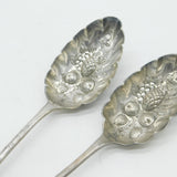 Victorian Pair of Silver Plated Berry Pattern Dessert Serving Spoons Antique
