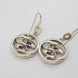 Pair of Sterling Silver, Ruby & Emerald Entwined Snake Hook Earrings Vintage