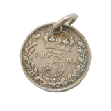 Queen Victoria Sterling Silver Threepence Coin Charm Pendant Antique 1887