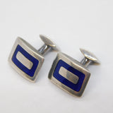 Pair of Sterling Silver & Blue Enamel Gents Shirt Cufflinks Vintage c1970s