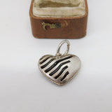 Sterling Silver Lined Heart Drop Charm Pendant Vintage c1970