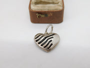 Sterling Silver Lined Heart Drop Charm Pendant Vintage c1970