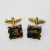 Art Deco Gold on Sterling Silver Moss Agate Gents Cufflinks Antique c1920s