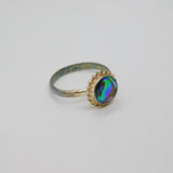 Sterling Silver Round Abalone Shell Dress Ring Contemporary c1990 Size M 1/2