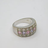 Sterling Silver Pink, Lilac & White CZ Wide Band Ring Modern c2000 Size L