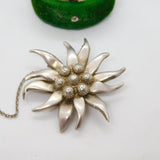 Victorian Sterling Silver Figuarative Lotus Flower Brooch Pin Antique c1900