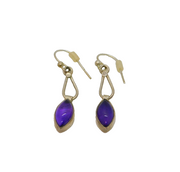 Pair of Sterling Silver Amethyst Marquise Cabochon Hook Earrings Vintage c1970