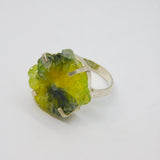 Sterling Silver Raw Yellow/Green Agate Studio Band Ring Vintage c1990 Size N