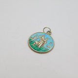 Sterling Silver Green & Blue Enamel St Christopher Charm Pendant Vintage c1970s