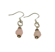 Pair of Sterling Silver Rose Quartz Beaded Hook Drop Earrings Vintage c1970