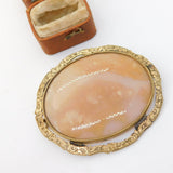 Large Victorian Rolled Gold Agate Set Dress Brooch Antique c1860