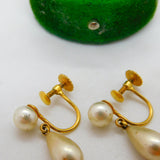 9ct Yellow Gold & Simulated Pearl Drop Earrings Antique c1920 Art Deco