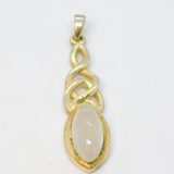 Sterling Silver Celtic Style Moonstone Cabochon Drop Pendant Vintage c1970