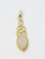 Sterling Silver Celtic Style Moonstone Cabochon Drop Pendant Vintage c1970