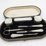 Art Deco Boxed Sterling Silver Engine Turned Vanity Set Antique 1929 Birmingham