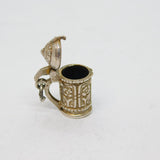 Sterling Silver Beer Stein Hinged Lid Tankard Charm Pendant Vintage c1970