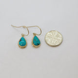 Pair of Sterling Silver Cabochon Turquoise Peardrop Hook Earrings Modern c1990