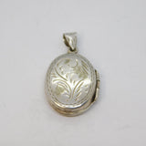 Sterling Silver Floral Design Oval Locket Charm Pendant Vintage c1970