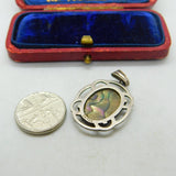 Sterling Silver & Abalone Shell Shimmering Drop Pendant Vintage c1970