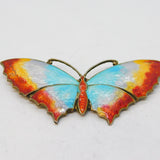Sterling Silver & Colourful Enamel Butterfly Brooch Pin Antique c1940 Art Deco
